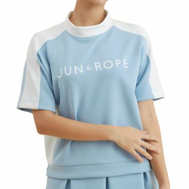 ジュン アンド ロペ JUN ＆ ROPE　レディース ロゴプリント バイカラー 半袖 モックネックシャツ ERM32050　2022年モデル サックス（48）