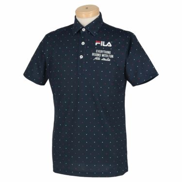 フィラ FILA　メンズ ロゴ刺繍 ドット柄 ストレッチ 半袖 ポロシャツ 741-681　2021年モデル ネイビー（NV）