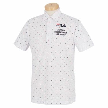 フィラ FILA　メンズ ロゴ刺繍 ドット柄 ストレッチ 半袖 ポロシャツ 741-681　2021年モデル ホワイト（WT）
