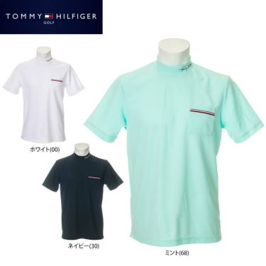 トミー ヒルフィガー ゴルフ　メンズ バックプリント メッシュフラッグ柄 半袖 胸ポケット付き モックネックシャツ THMA238　2022年モデル 詳細1
