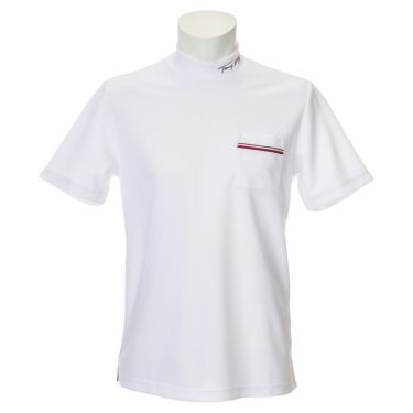 トミー ヒルフィガー ゴルフ　メンズ バックプリント メッシュフラッグ柄 半袖 胸ポケット付き モックネックシャツ THMA238　2022年モデル ホワイト（00）