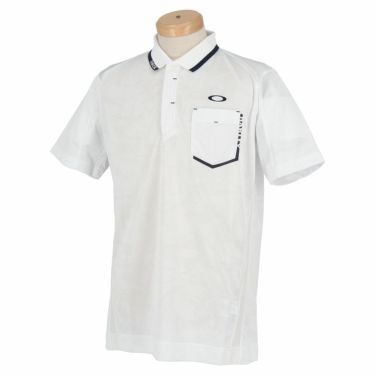 オークリー OAKLEY　メンズ 総柄 ジャカード メッシュ切替 半袖 ポロシャツ FOA403520　2022年モデル ホワイト（100）
