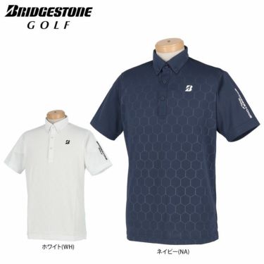 ブリヂストンゴルフ　メンズ ロゴプリント ハニカムエンボス 半袖 ボタンダウン ポロシャツ 3GW01A　2022年モデル 詳細1