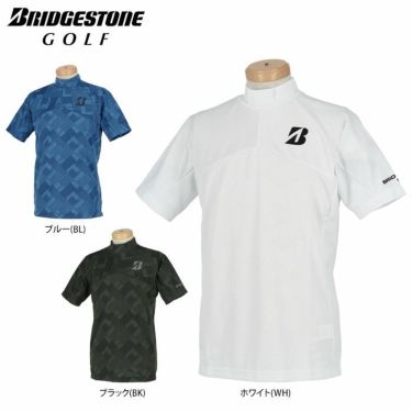ブリヂストンゴルフ　メンズ ロゴプリント 幾何学柄 ジャガード 半袖 モックネックシャツ WGM05A　2022年モデル 詳細1