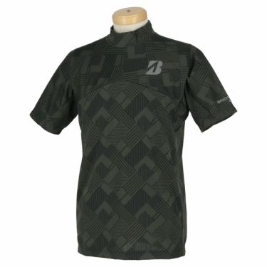ブリヂストンゴルフ　メンズ ロゴプリント 幾何学柄 ジャガード 半袖 モックネックシャツ WGM05A　2022年モデル ブラック（BK）