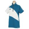 マンシングウェア Munsingwear　レディース ロゴプリント バイカラー ストレッチ 半袖 ハーフジップシャツ MEWTJA03　2022年モデル ブルー×ホワイト（BLWH）