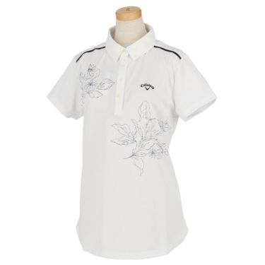 キャロウェイ Callaway　レディース フラワープリント ドビーワッフル 半袖 ポロシャツ C22134207　2022年モデル ホワイト（1030）