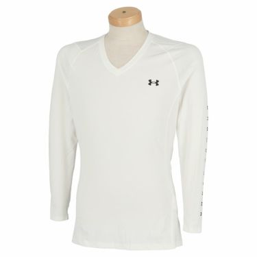 アンダーアーマー UNDER ARMOUR　メンズ ヒートギア ロゴプリント 長袖 Vネック インナーシャツ 1371673　2022年モデル ホワイト（100）