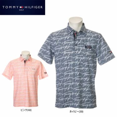 トミー ヒルフィガー ゴルフ　メンズ ロゴデザイン 総柄プリント ストライプ 半袖 台衿 ポロシャツ THMA235　2022年モデル 詳細1