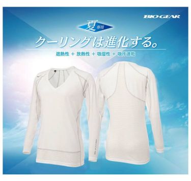 ミズノ MIZUNO　レディース バイオギア コンプレッション ソーラーカット スーパークール メッシュ切替 長袖 Vネック アンダーシャツ E2MJ2212　2022年モデル　 詳細4