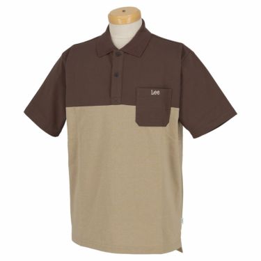 Lee GOLF リー・ゴルフ　メンズ Play Polo 吸水速乾 半袖 Leeロゴ刺繍ポケット付き ポロシャツ LG0008　2022年モデル ベージュ×ブラウン（168）