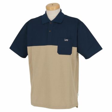 Lee GOLF リー・ゴルフ　メンズ Play Polo 吸水速乾 半袖 Leeロゴ刺繍ポケット付き ポロシャツ LG0008　2022年モデル ベージュ×ネイビー（104）