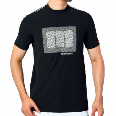 マンシングウェア Munsingwear　メンズ 幾何学ロゴプリント 半袖 モックネックシャツ MEMTJA11　2022年モデル ブラック（BK00）