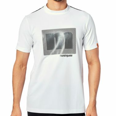 マンシングウェア Munsingwear　メンズ 幾何学ロゴプリント 半袖 モックネックシャツ MEMTJA11　2022年モデル ホワイト（WH00）