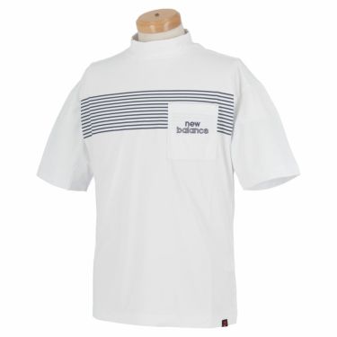 ニューバランスゴルフ　メンズ METRO ボーダー柄 半袖 胸ポケット付き モックネックシャツ 012-2166004　2022年モデル ホワイト（030）