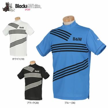 ブラック＆ホワイト Black＆White　ホワイトライン メンズ ロゴプリント クレイジーボーダー 半袖 モックネックシャツ BGS9502WG　2022年モデル 詳細1