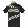 ブラック＆ホワイト Black＆White　ホワイトライン メンズ ロゴプリント クレイジーボーダー 半袖 モックネックシャツ BGS9502WG　2022年モデル ブラック（20）