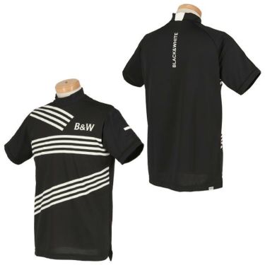 ブラック＆ホワイト Black＆White　ホワイトライン メンズ ロゴプリント クレイジーボーダー 半袖 モックネックシャツ BGS9502WG　2022年モデル 詳細3