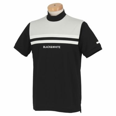 ブラック＆ホワイト Black＆White　ホワイトライン メンズ ロゴプリント ライン使い 配色切替 半袖 モックネックシャツ BGS9502WJ　2022年モデル ブラック（20）