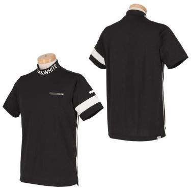 ブラック＆ホワイト Black＆White　ホワイトライン メンズ ロゴプリント ライン配色 半袖 モックネックシャツ BGS9512WJ　2022年モデル 詳細3