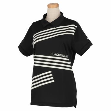 ブラック＆ホワイト Black＆White　ホワイトライン レディース クレイジーボーダー 半袖 モックネックシャツ BLS9512WG　2022年モデル ブラック（20）