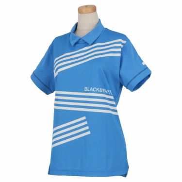ブラック＆ホワイト Black＆White　ホワイトライン レディース クレイジーボーダー 半袖 モックネックシャツ BLS9512WG　2022年モデル ブルー（36）