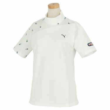 プーマ PUMA　レディース ツアーデザイン 柄切替 鹿の子 半袖 モックネックシャツ 930559　2022年モデル ブライトホワイト（03）