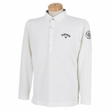 キャロウェイ Callaway　メンズ 鹿の子 ストレッチ 長袖 ボタンダウン ポロシャツ C21233100　2021年モデル ホワイト（1030）