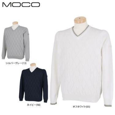MOCO モコ　メンズ 立体ロゴ刺繍 ライン配色 リンクス柄 長袖 Vネック セーター 21-1212911　2021年モデル 詳細1
