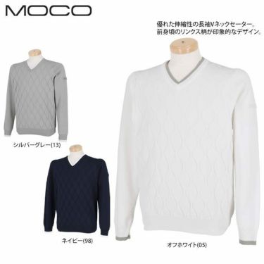 MOCO モコ　メンズ 立体ロゴ刺繍 ライン配色 リンクス柄 長袖 Vネック セーター 21-1212911　2021年モデル 詳細2