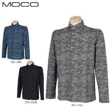 MOCO モコ　メンズ ロゴ刺繍 カモフラージュ柄 長袖 ホリゾンタルカラー ポロシャツ 21-2212910　2021年モデル 詳細1