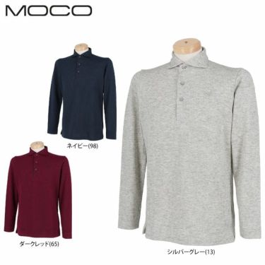 MOCO モコ　メンズ ロゴ刺繍 マイクロ千鳥柄 ダブルジャガード ウール混 長袖 ホリゾンタルカラー ポロシャツ 21-2212911　2021年モデル 詳細1