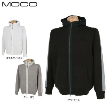 MOCO モコ　メンズ 立体ロゴ刺繍 生地切替 ライン配色 ストレッチ 長袖 フルジップ ニット パーカー 21-3212010　2021年モデル 詳細1