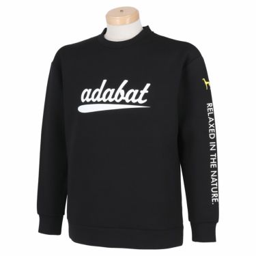 アダバット adabat　メンズ ロゴプリント ストレッチ 長袖 クルーネック プルオーバー 643-13081　2021年モデル ブラック（019）