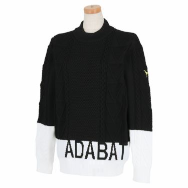 アダバット adabat　レディース ロゴジャガード バイカラー ケーブル編み 長袖 モックネック セーター 644-13080　2021年モデル ブラック（019）