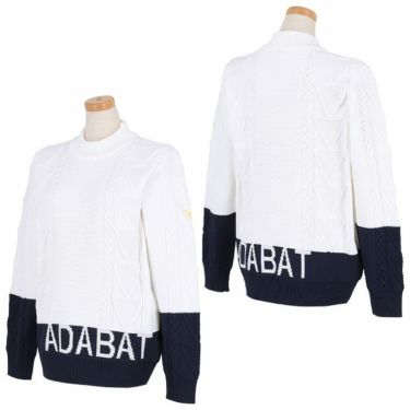 アダバット adabat　レディース ロゴジャガード バイカラー ケーブル編み 長袖 モックネック セーター 644-13080　2021年モデル 詳細3
