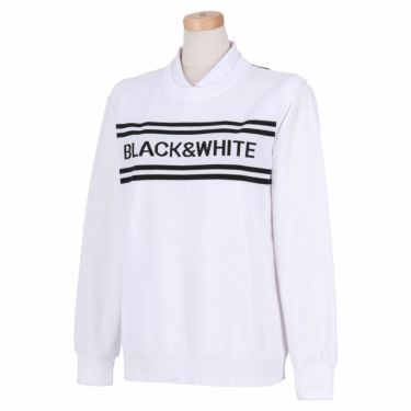 ブラック＆ホワイト Black＆White　ホワイトライン レディース 撥水 ロゴジャガード 編地切替 クルーネック ニット ベスト BLF2002WB　2022年モデル オフホワイト（11）