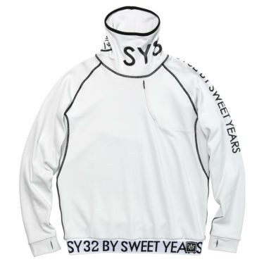 SY32 by SWEET YEARS　メンズ ロゴプリント ストレッチ 長袖 ラグランスリーブ ハイネックシャツ SYG-22A04　2022年モデル ホワイト（002）