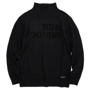 SY32 by SWEET YEARS　メンズ フロッキープリント ワッペン 長袖 スタンドカラー セーター SYG-22A20　2022年モデル ブラック（001）