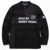 SY32 by SWEET YEARS　メンズ メランジボーダー 生地切替 長袖 ハーフジップシャツ SYG-22A25　2022年モデル ブラック（001）