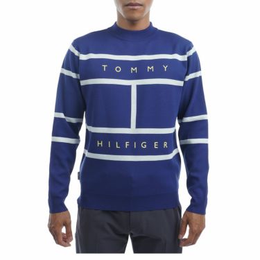 トミー ヒルフィガー ゴルフ　メンズ ロゴプリント ライン使い 長袖 モックネック セーター THMA253　2022年モデル ブルー（34）