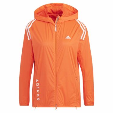 アディダス adidas　レディース 防風 スリーストライプス ストレッチ メッシュ裏地 長袖 フルジップ フード付き ジャケット CD214　2022年モデル セミインパクトオレンジ（HG8261）