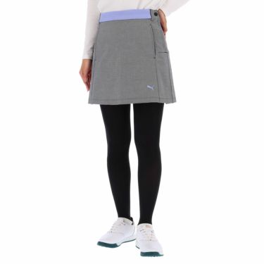 プーマ PUMA　レディース ロゴ刺繍 千鳥格子柄 バックプリーツ ストレッチ スカート 539433　2022年モデル ネイビーブレザー（02）