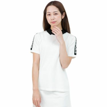 M・U SPORTS エム・ユー スポーツ　レディース ロゴライン 半袖 変形カラー ニットシャツ 801H8252K　2022年モデル ホワイト（001）