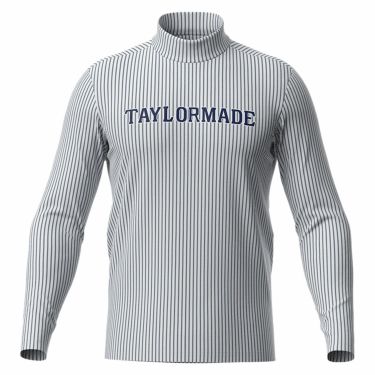 テーラーメイド TaylorMade　メンズ ロゴプリント ストライプ柄 ストレッチ 長袖 モックネックシャツ TD451　2022年モデル ホワイト（N87385）