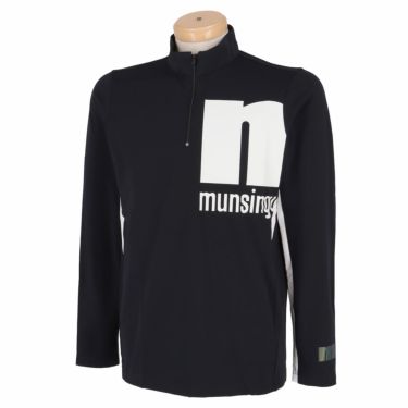 マンシングウェア Munsingwear　メンズ ロゴプリント ストレッチ 長袖 ハーフジップシャツ MEMUJB04　2022年モデル ブラック（BK00）