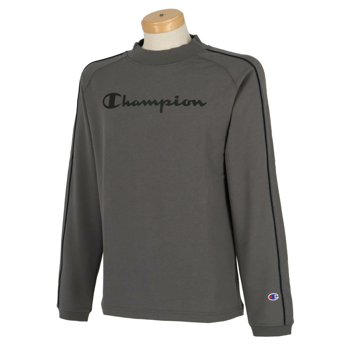 チャンピオンゴルフ ChampionGOLF　メンズ ロゴプリント パイピングライン ストレッチ 長袖 モックネックシャツ C3-WG407　2022年モデル チャコール（080）