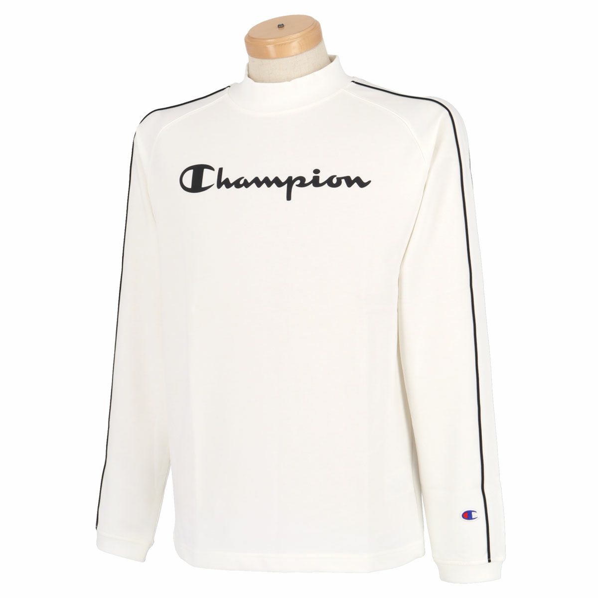 チャンピオンゴルフ ChampionGOLF　メンズ ロゴプリント パイピングライン ストレッチ 長袖 モックネックシャツ C3-WG407　2022年モデル ホワイト（010）