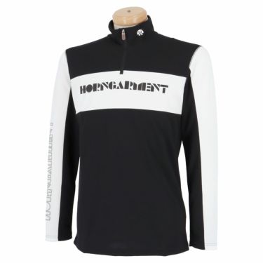 ホーンガーメント HORN GARMENT　メンズ ロゴプリント 配色切替 ストレッチ 長袖 ハーフジップシャツ HCM-2C-AU01　2022年モデル ブラック（BLACK）