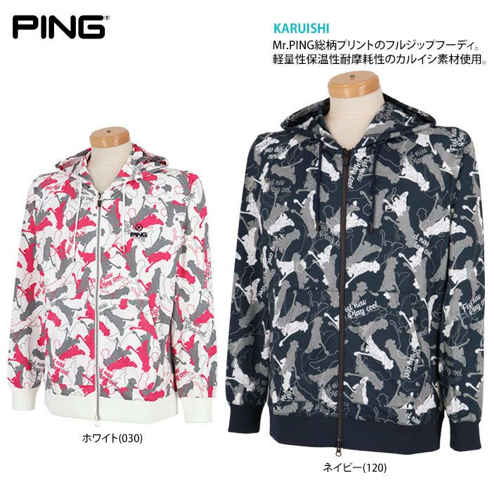 PING ピン フルジップ フーディー パーカー Mr.PING 総柄プリント